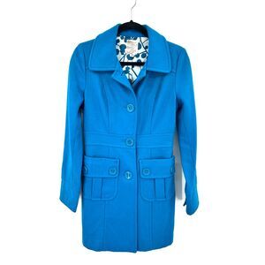 ANTHROPOLOGIE Tulle Teal Blue Wool Blend Winter Pea Coat Jacket Size Small